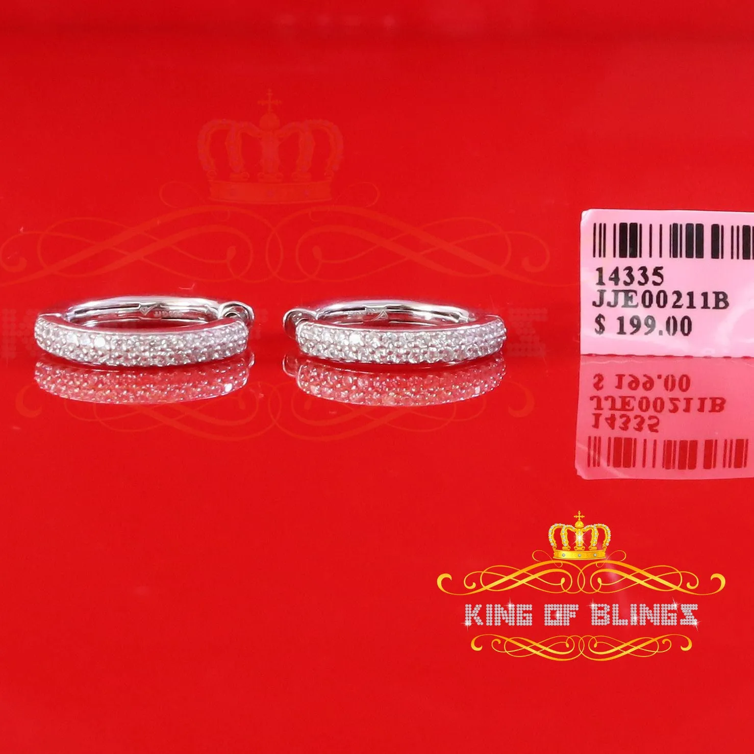King of Bling's Cubic Zirconia 925 White Silver Hip Hop Women's & Men's Huggie Hoop Earrings