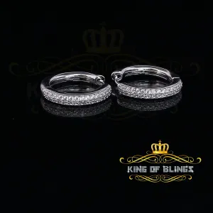King of Bling's Cubic Zirconia 925 White Silver Hip Hop Women's & Men's Huggie Hoop Earrings