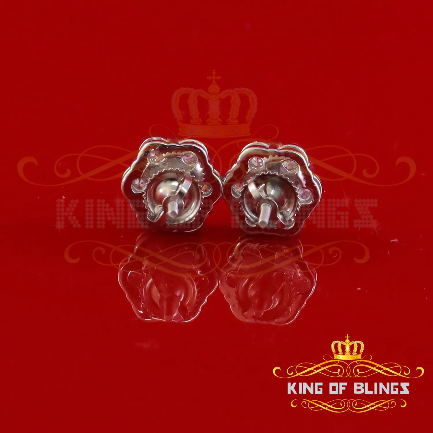 King of Bling's New Men's/Women's 925 Silver White 2.25ct VVS 'D' Moissanite flower Stud Earrings