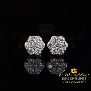 King of Bling's New Men's/Women's 925 Silver White 2.25ct VVS 'D' Moissanite flower Stud Earrings