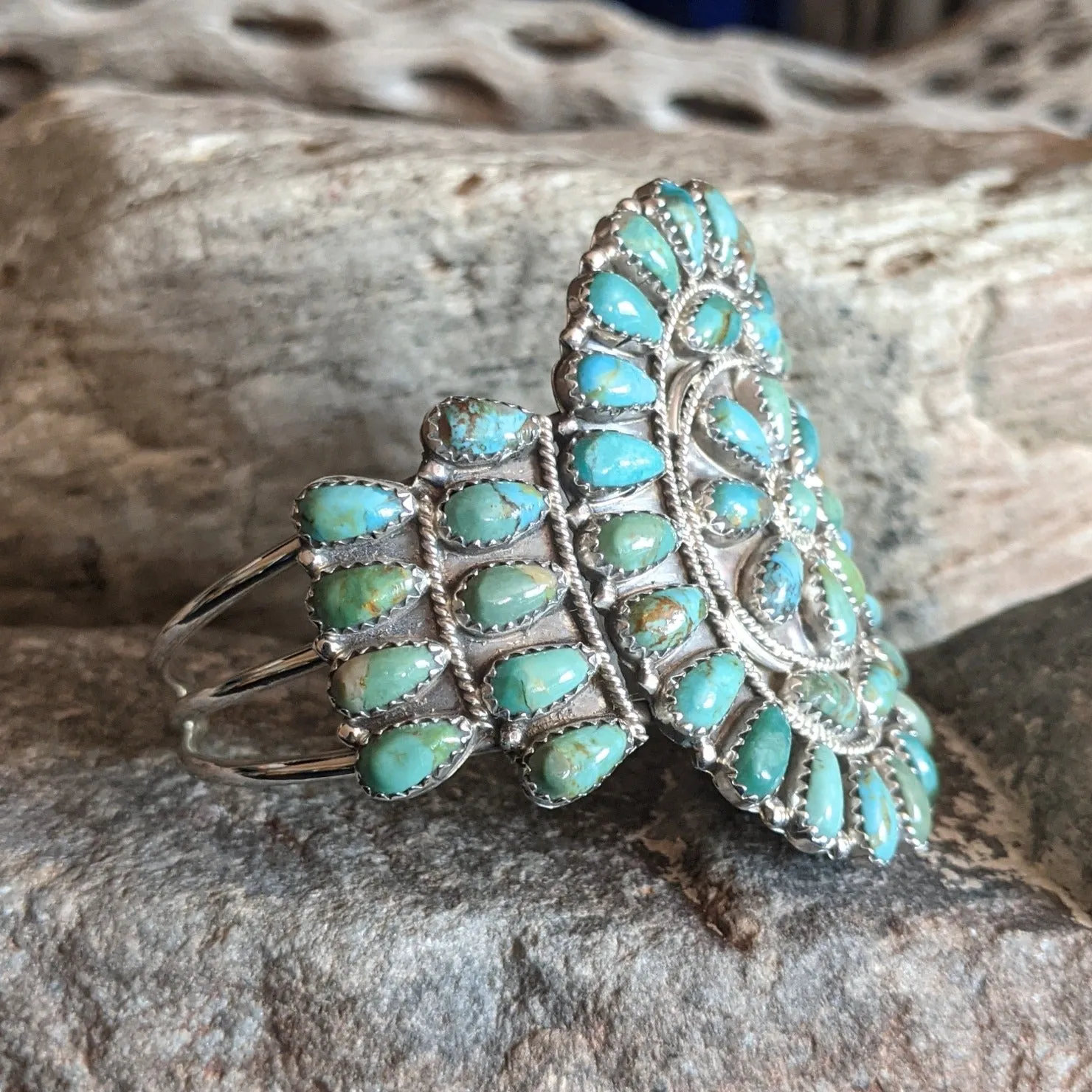 Kingman Turquoise Cluster Bracelet by Ophelia Moses GJ-BRC-0070