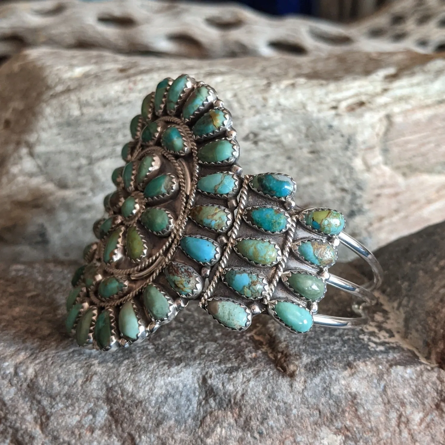 Kingman Turquoise Cluster Bracelet by Ophelia Moses GJ-BRC-0070
