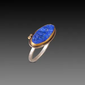 Lapis Surface Ring with Diamonds