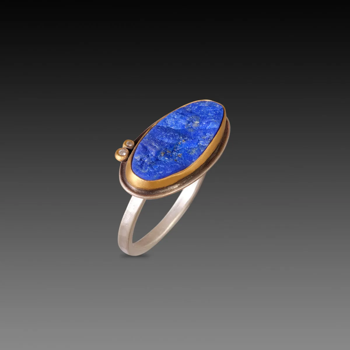 Lapis Surface Ring with Diamonds