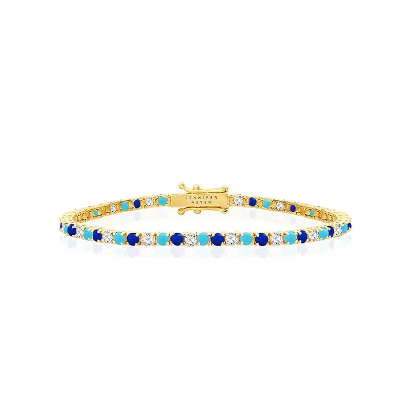 Large 4-Prong Diamond, Turquoise, and Lapis Tennis Bracelet