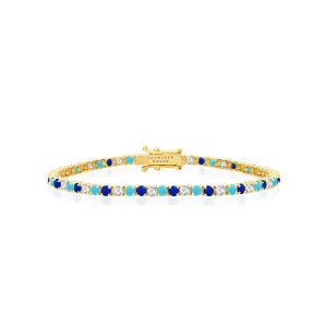 Large 4-Prong Diamond, Turquoise, and Lapis Tennis Bracelet