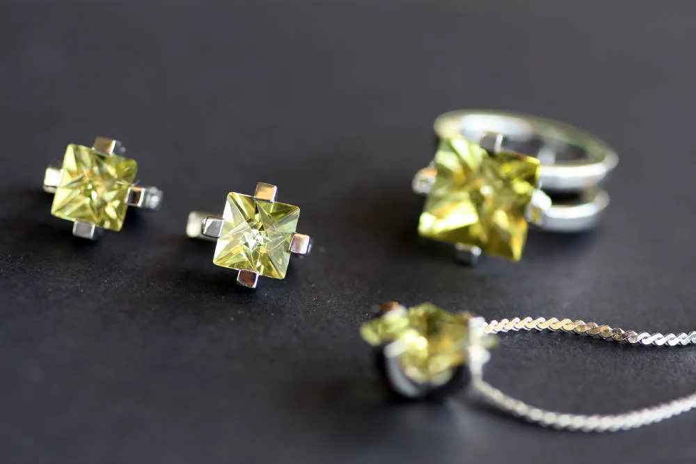 Lemon Quartz Studs Cocktail Earrings