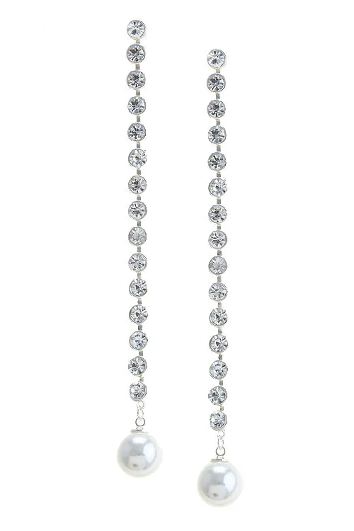 Long Crystal Lined Pearl Drop Earrings