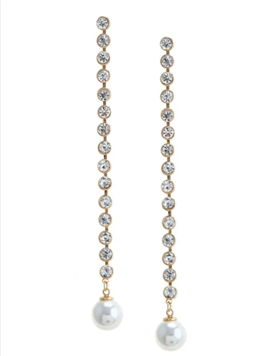 Long Crystal Lined Pearl Drop Earrings