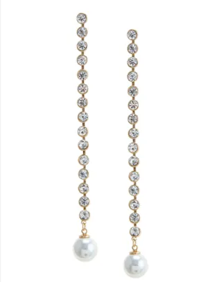 Long Crystal Lined Pearl Drop Earrings