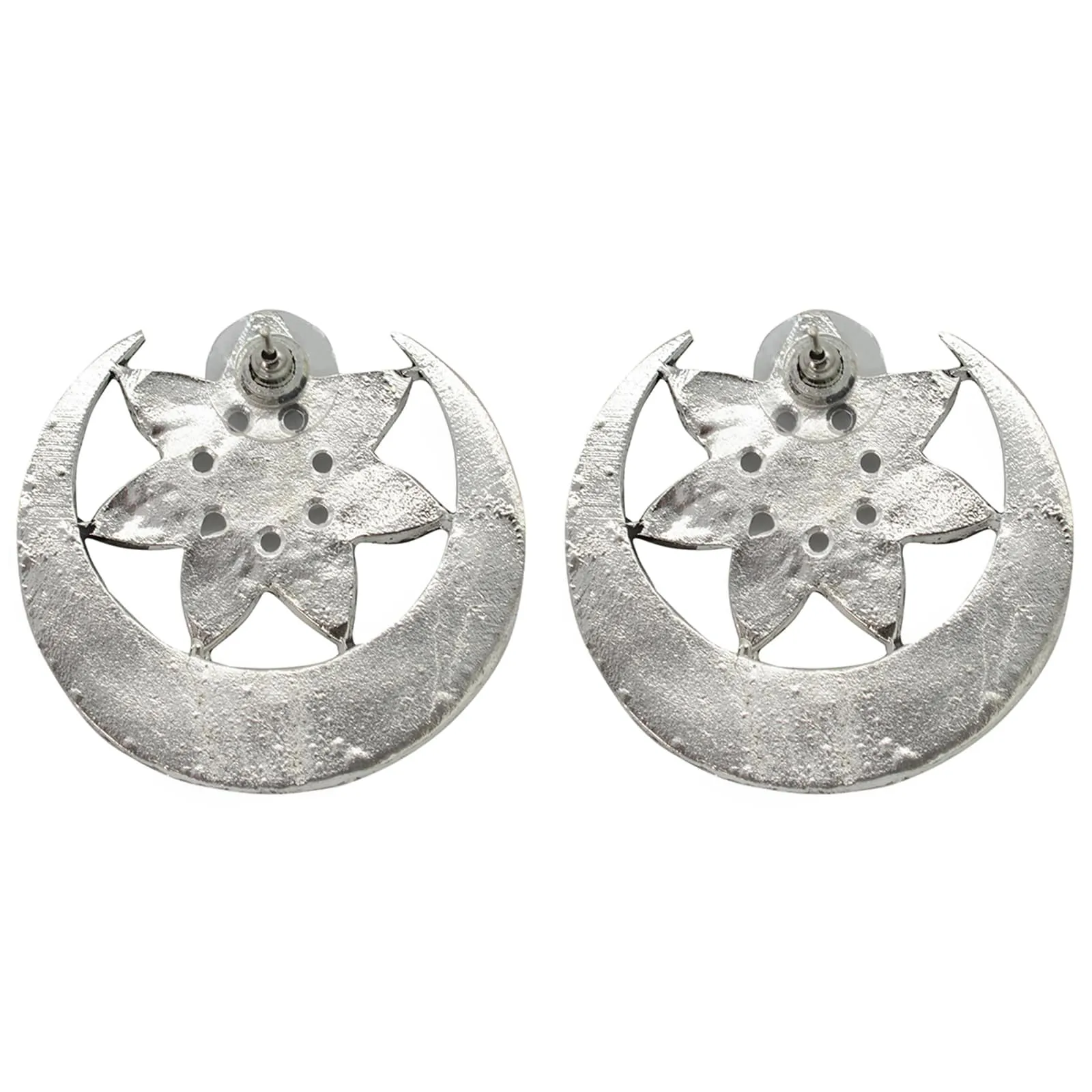 Manth Silver Oxidized Mirror Earrings