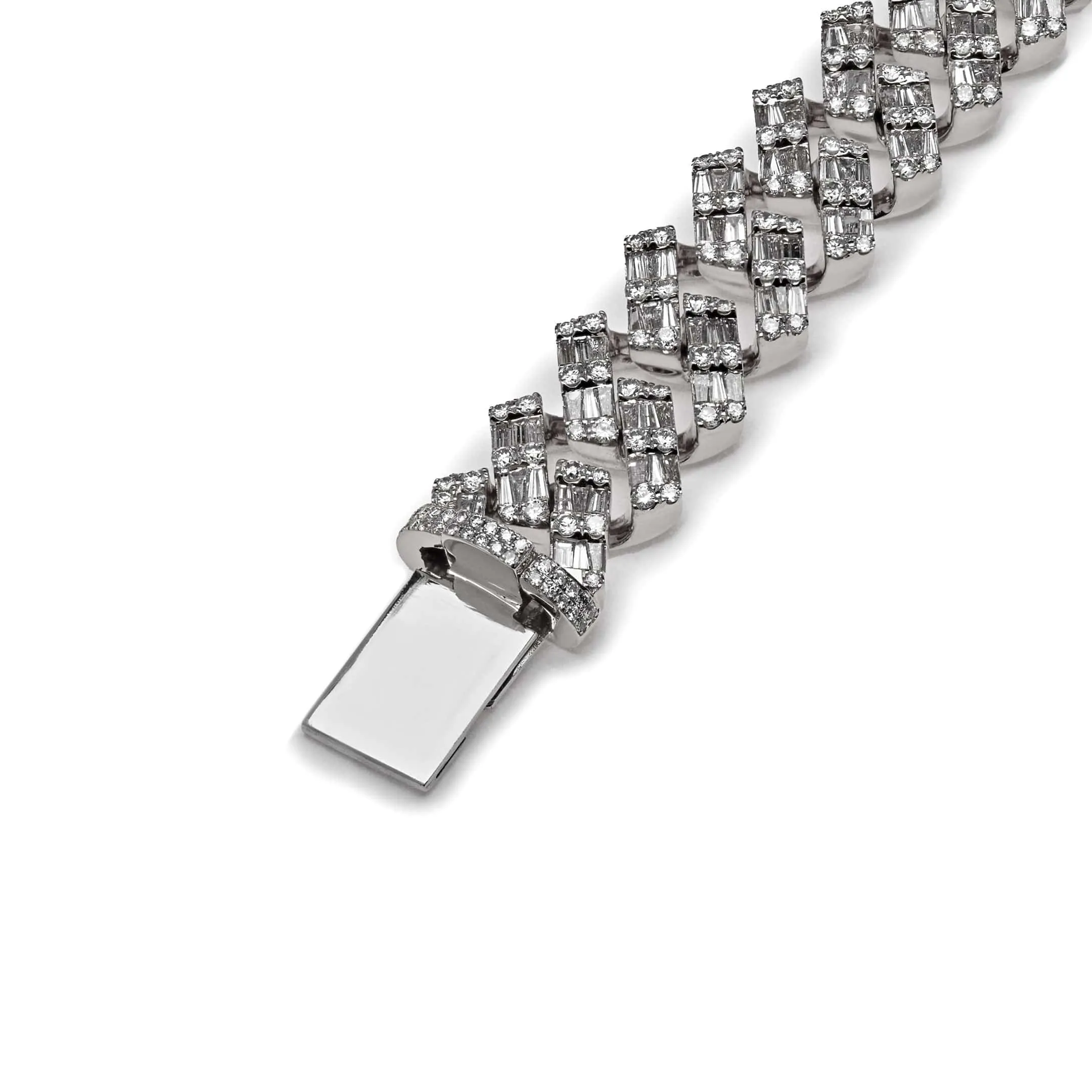 Mens Baguette Diamond Chain White Gold Bracelet