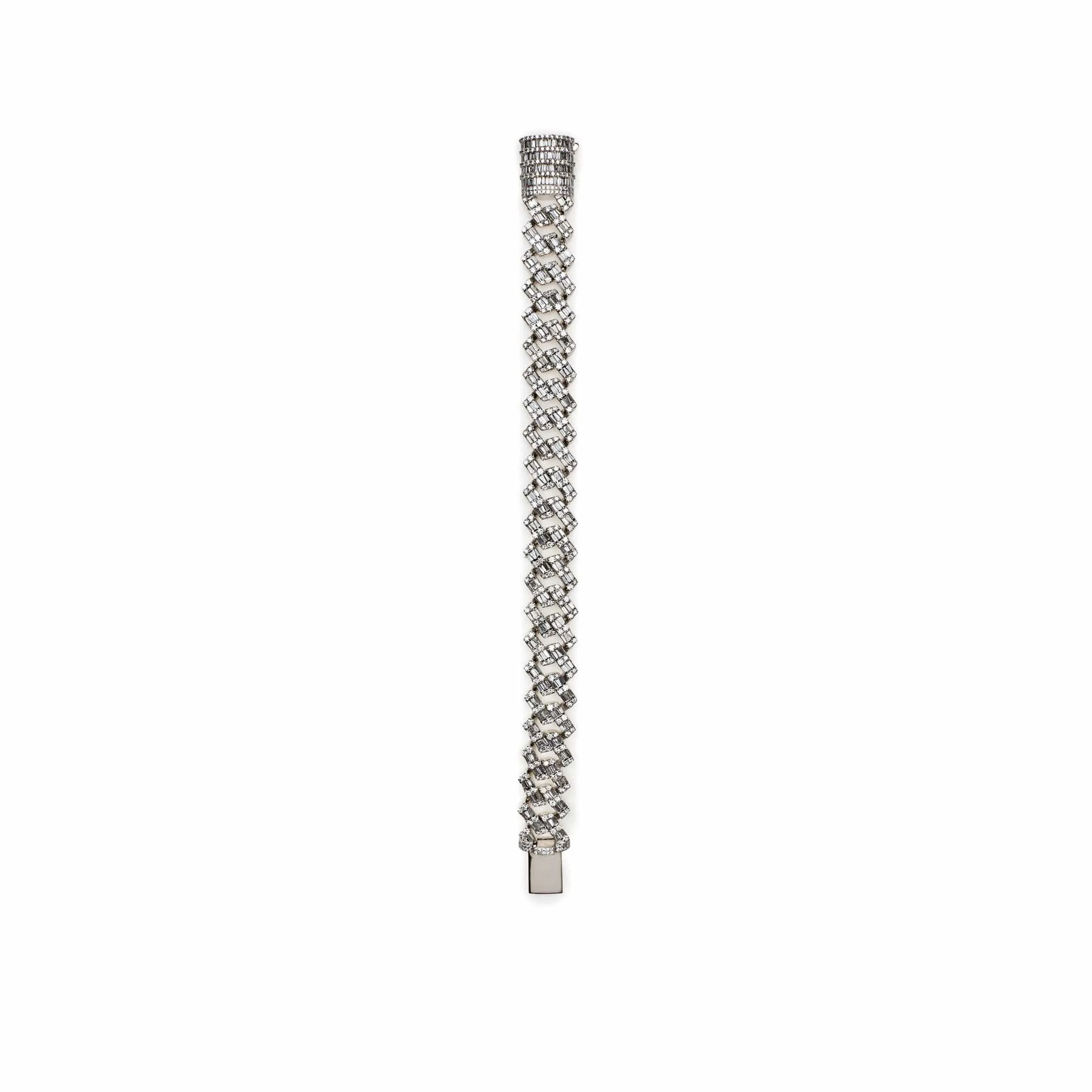 Mens Baguette Diamond Chain White Gold Bracelet
