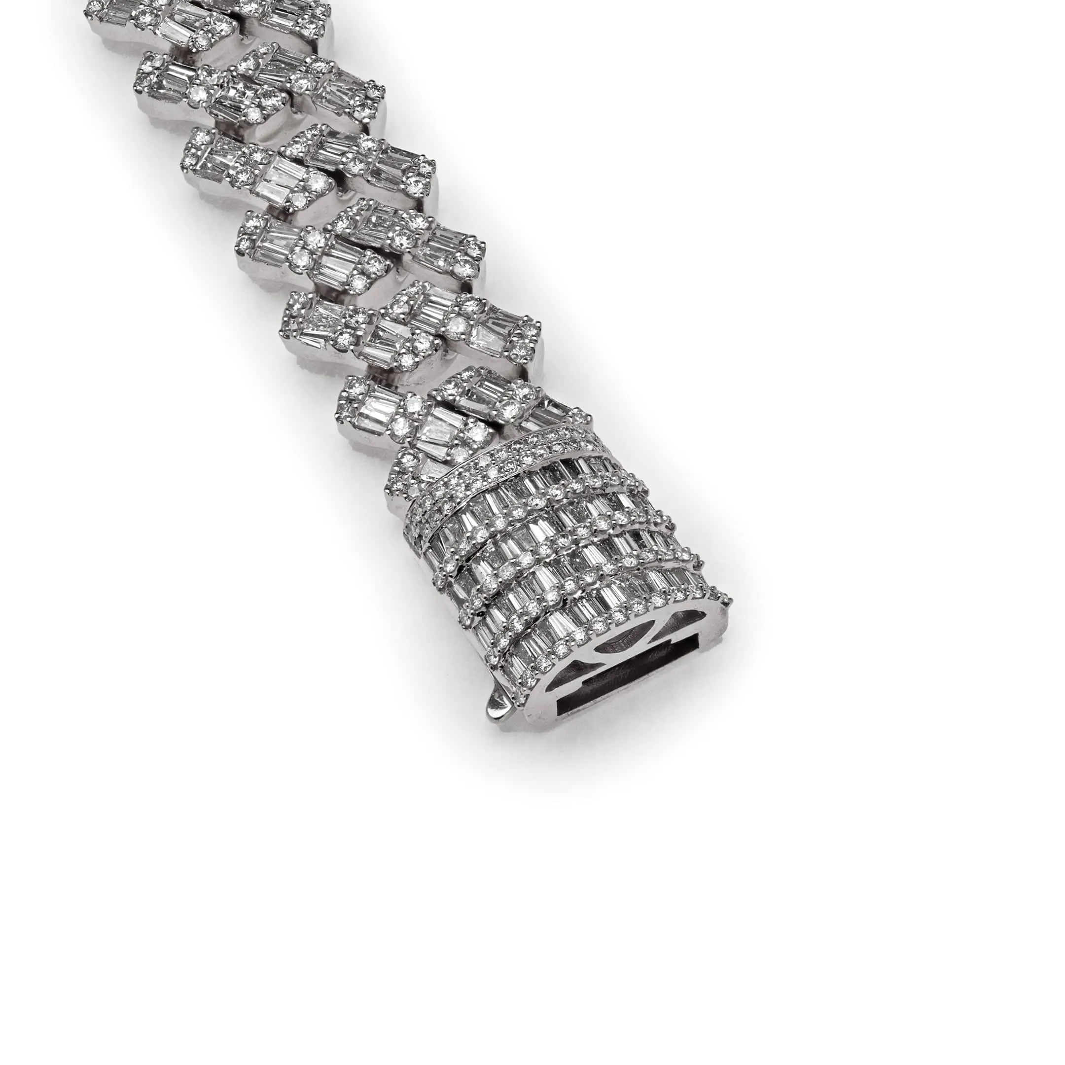 Mens Baguette Diamond Chain White Gold Bracelet