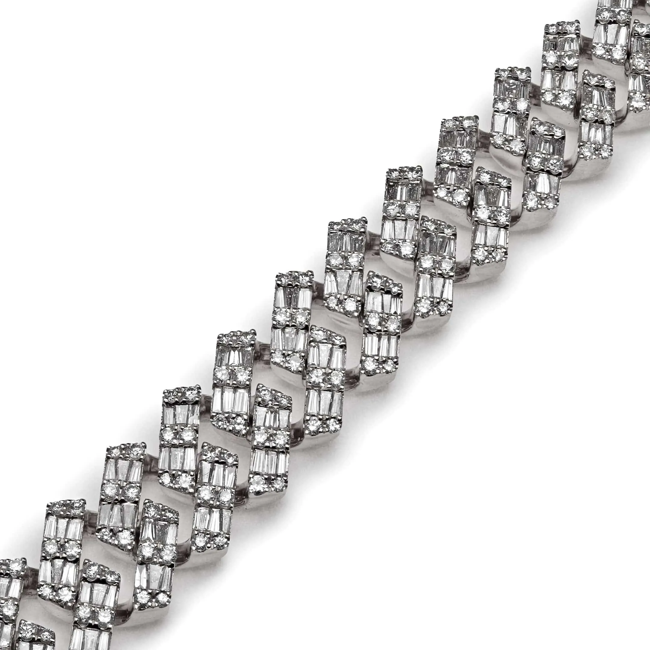 Mens Baguette Diamond Chain White Gold Bracelet