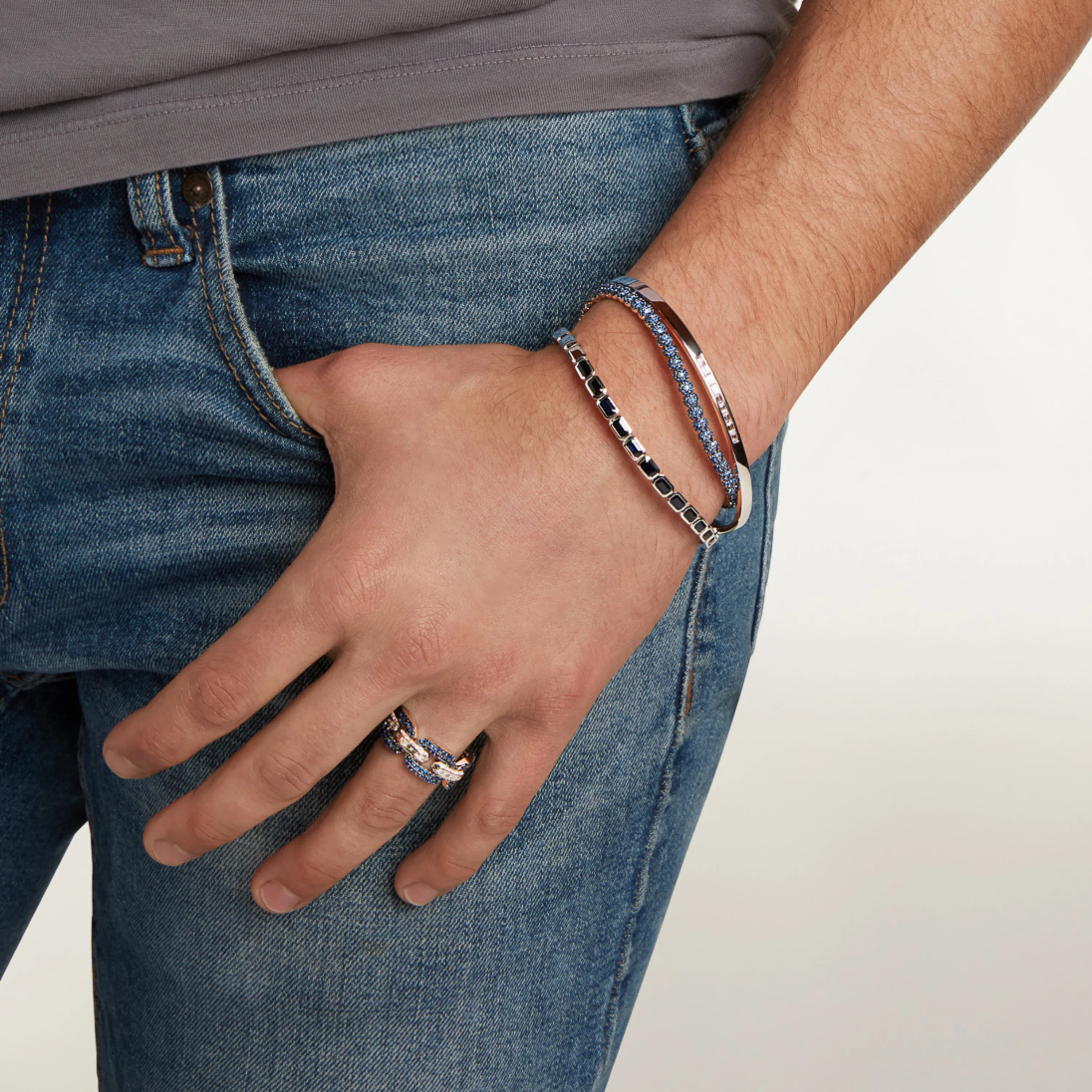MEN'S BLUE SAPPHIRE PAVE BALL BRACELET