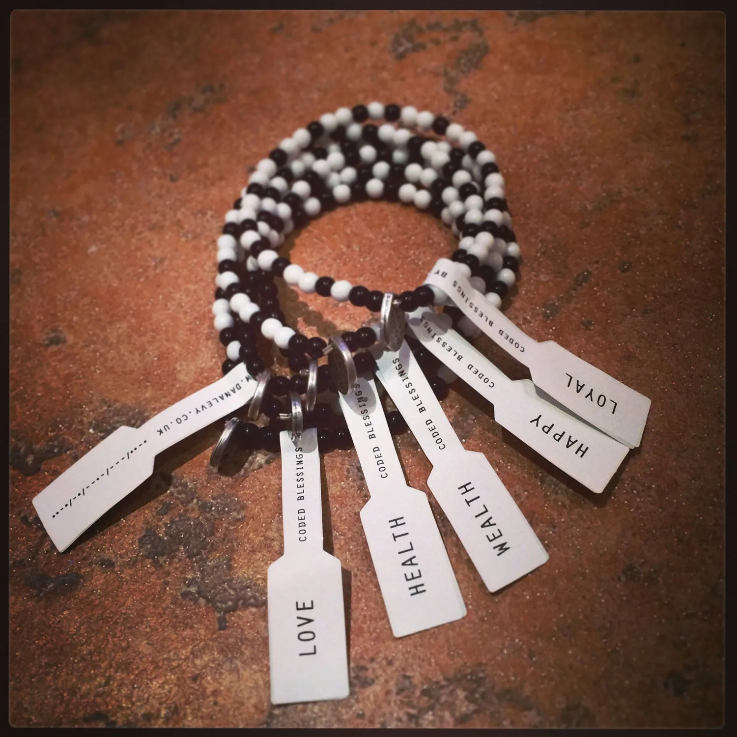 Men's Happiness Morse Code Blessing Glass Bead Bracelet