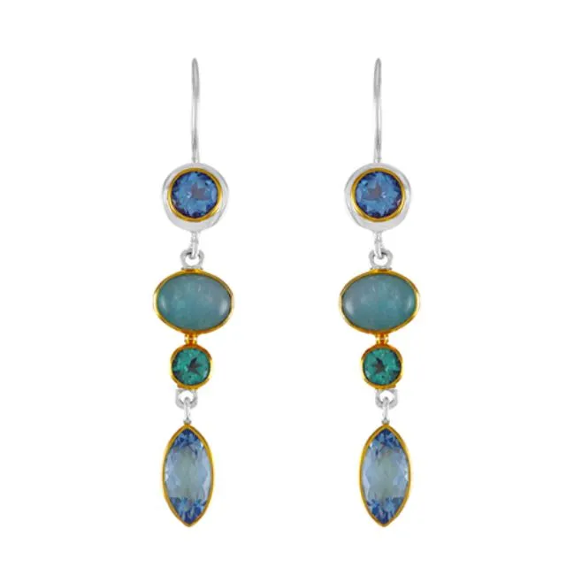 Michou SS/22KY Vermeil Earrings with Amazonite, Quartz, MOP and B.Topaz