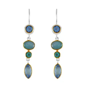 Michou SS/22KY Vermeil Earrings with Amazonite, Quartz, MOP and B.Topaz