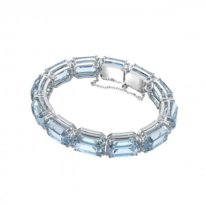 Millenia Octagon Cut Crystals Blue Rhodium Plated Bracelet 5614927