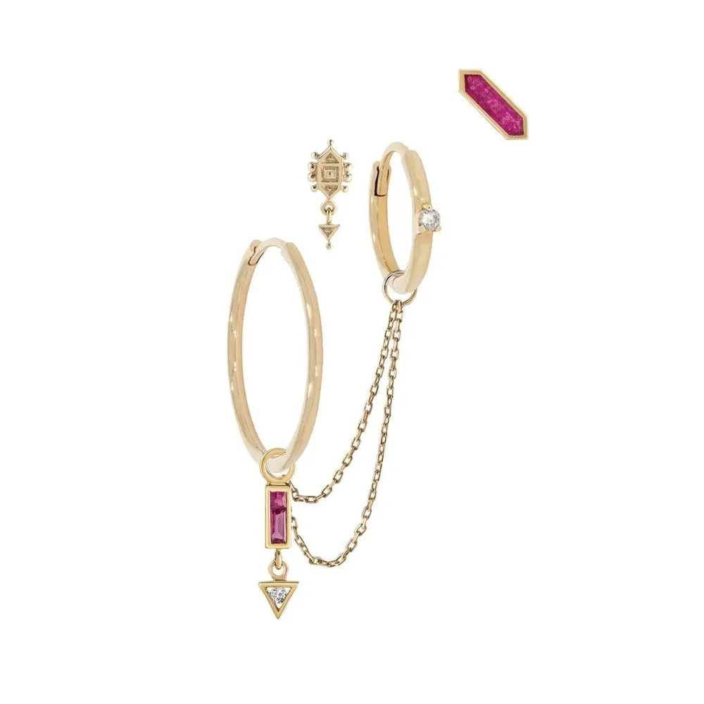Mini Hexa Ruby Quartz Stud Earring - Gold - ST-HEX-RUBQ