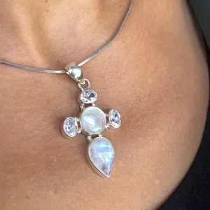 Moonstone & Cubic Zirconia Cross Pendant