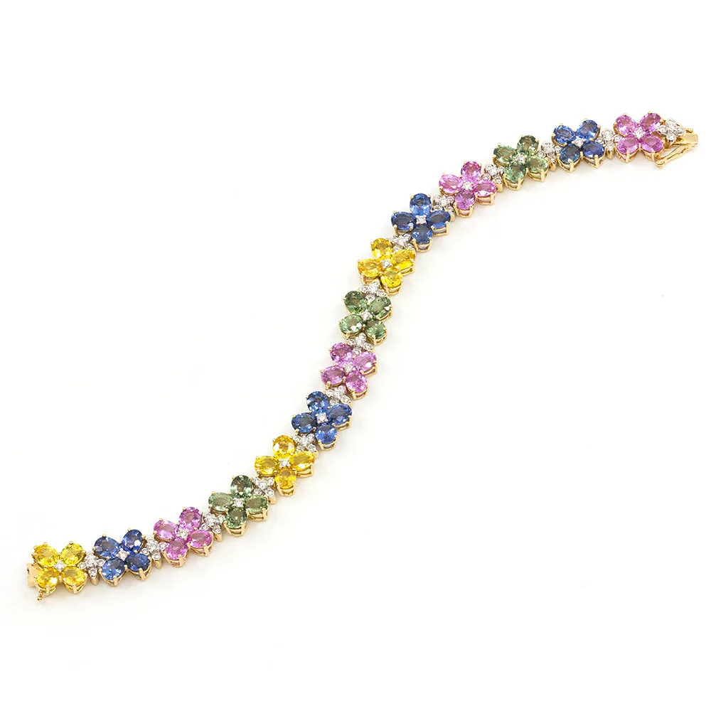 Multi-Colored Sapphire Flower Bracelet