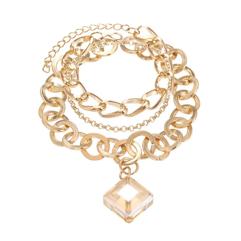 Multi-layer Crystal Pendant Chain Bracelet