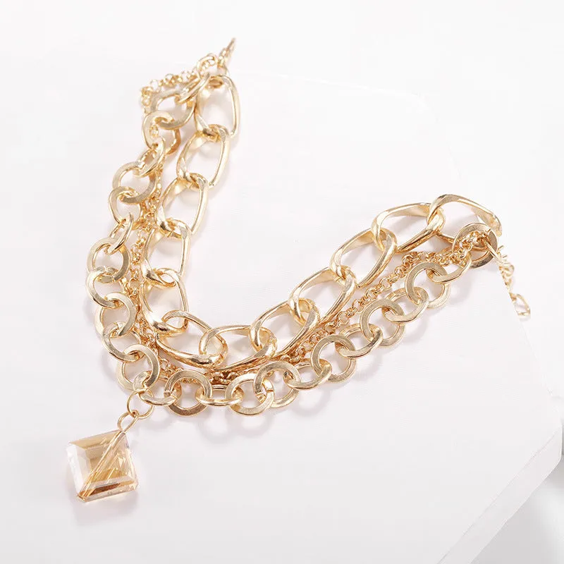 Multi-layer Crystal Pendant Chain Bracelet