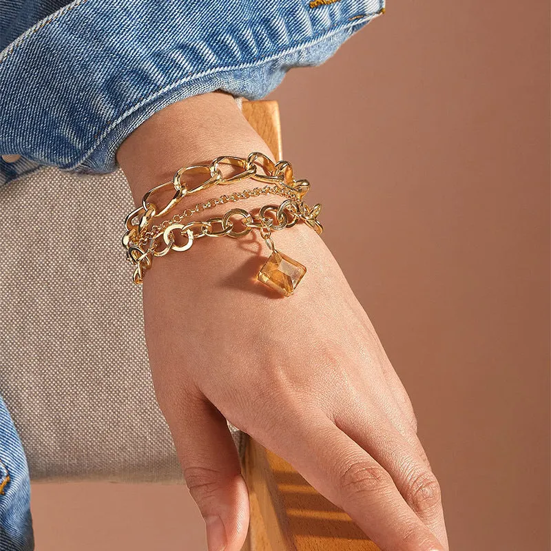 Multi-layer Crystal Pendant Chain Bracelet