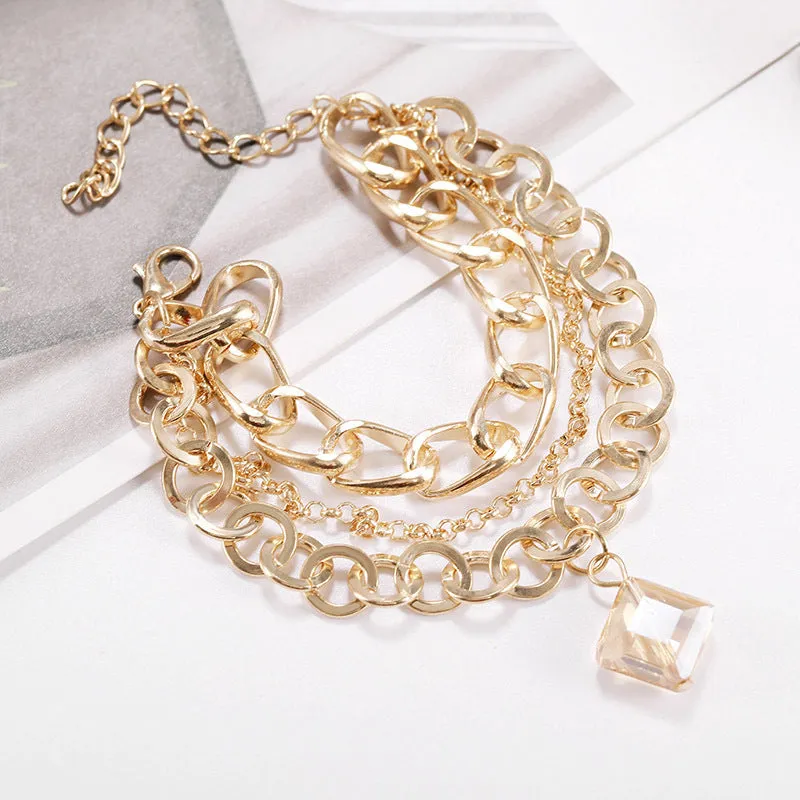Multi-layer Crystal Pendant Chain Bracelet