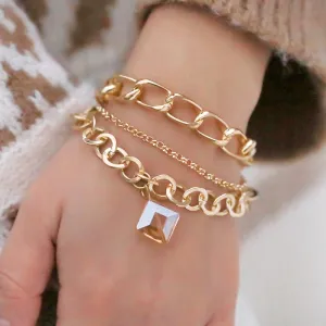 Multi-layer Crystal Pendant Chain Bracelet