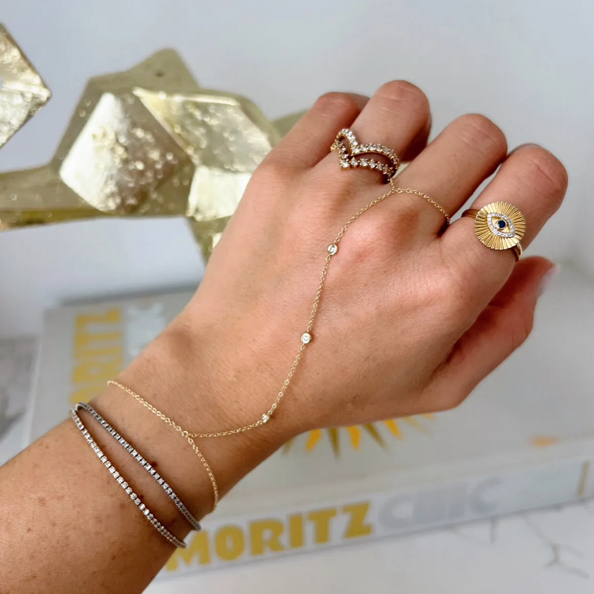 Multiple Bezels Hand Chain Bracelet