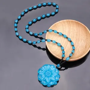N1979 Fashion Blue Bead Flower Necklace with FREE Earrings