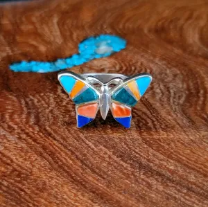 Navajo Made Butterfly Multi-Stone Inlay Ring BB-RNG-0006
