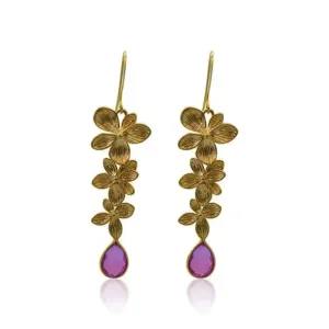 Orchid Earrings Pink Aura 3 Bloom Plumeria Gold Tropical Jewelry