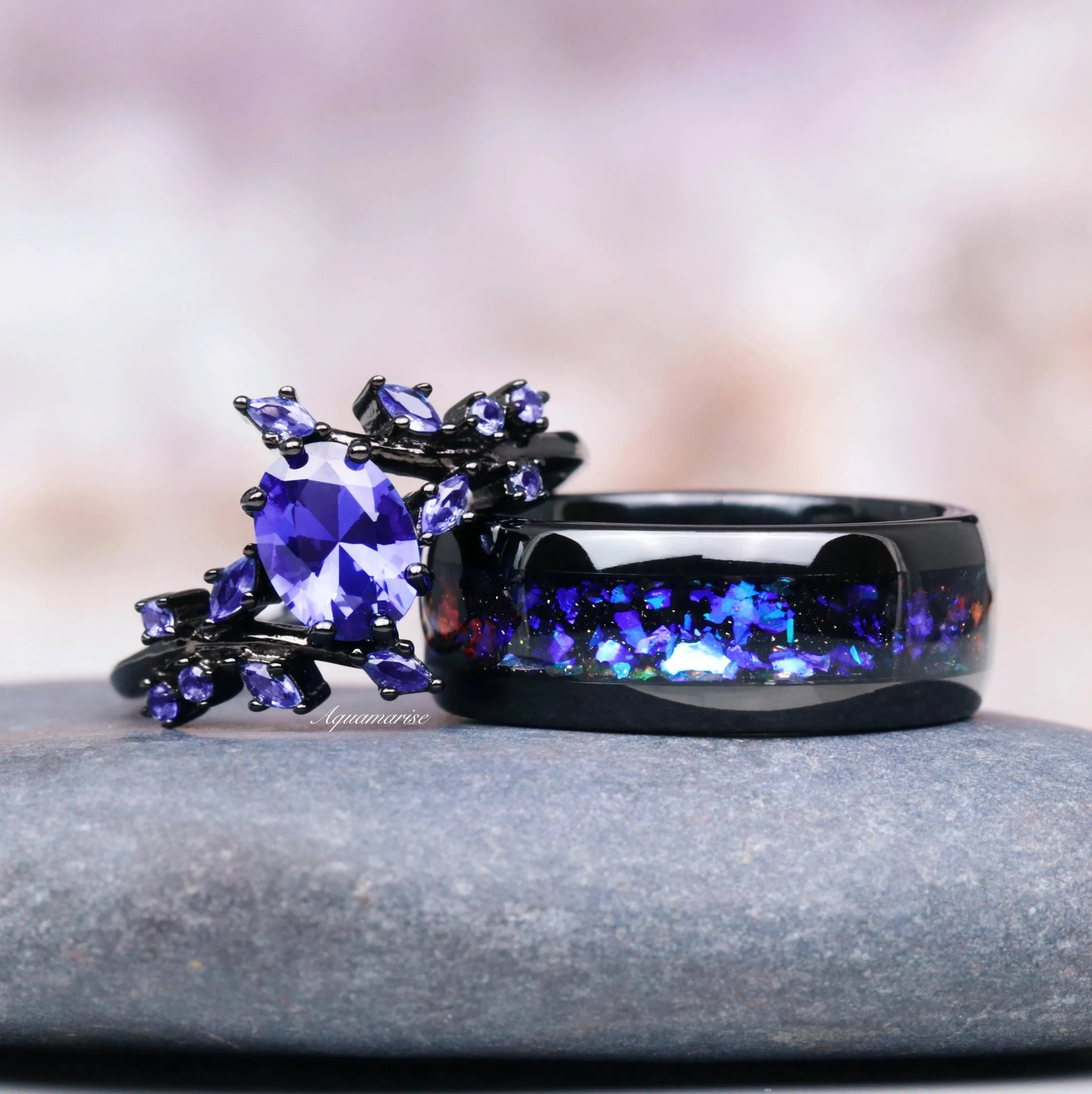 Orion Nebula Wedding Band- 8MM Black Tungsten