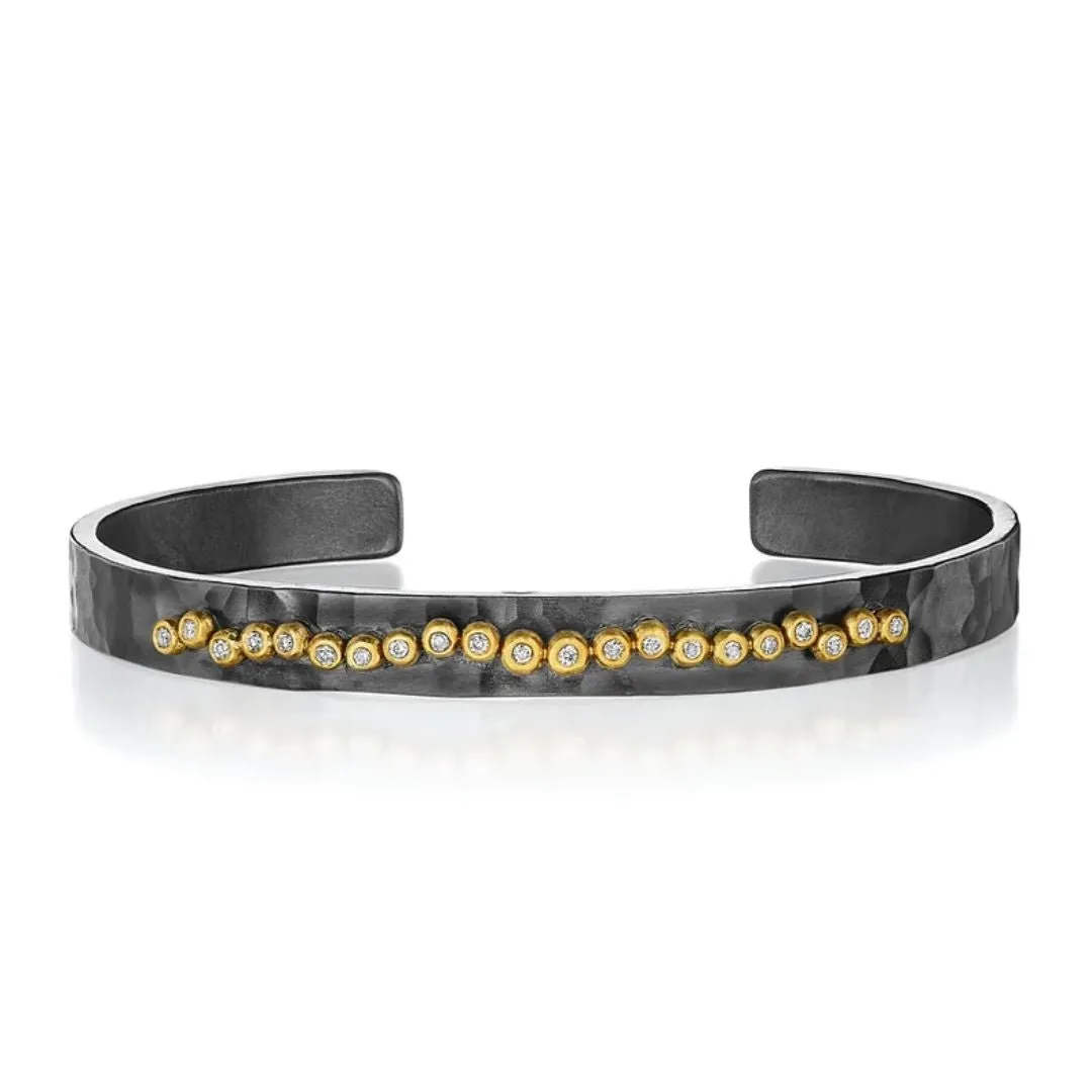 Oxidized Sterling Silver "Thin Coral" Cuff Bracelet with 22K Bezel-Set Diamonds
