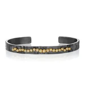 Oxidized Sterling Silver "Thin Coral" Cuff Bracelet with 22K Bezel-Set Diamonds