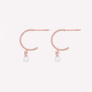 PEARL DANGLE HUGGIE HOOP EARRINGS IN ROSE GOLD
