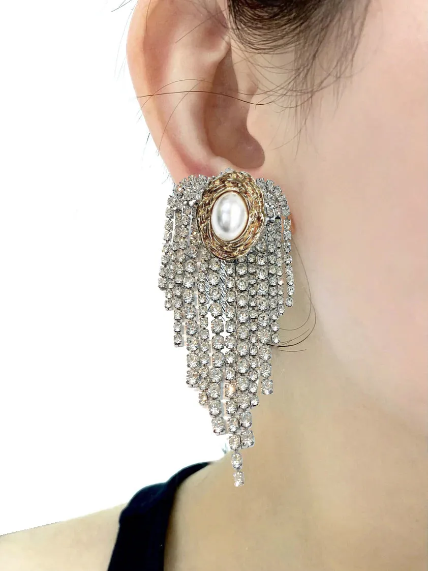 PEARL STUD WATERFALL DROP EARRINGS