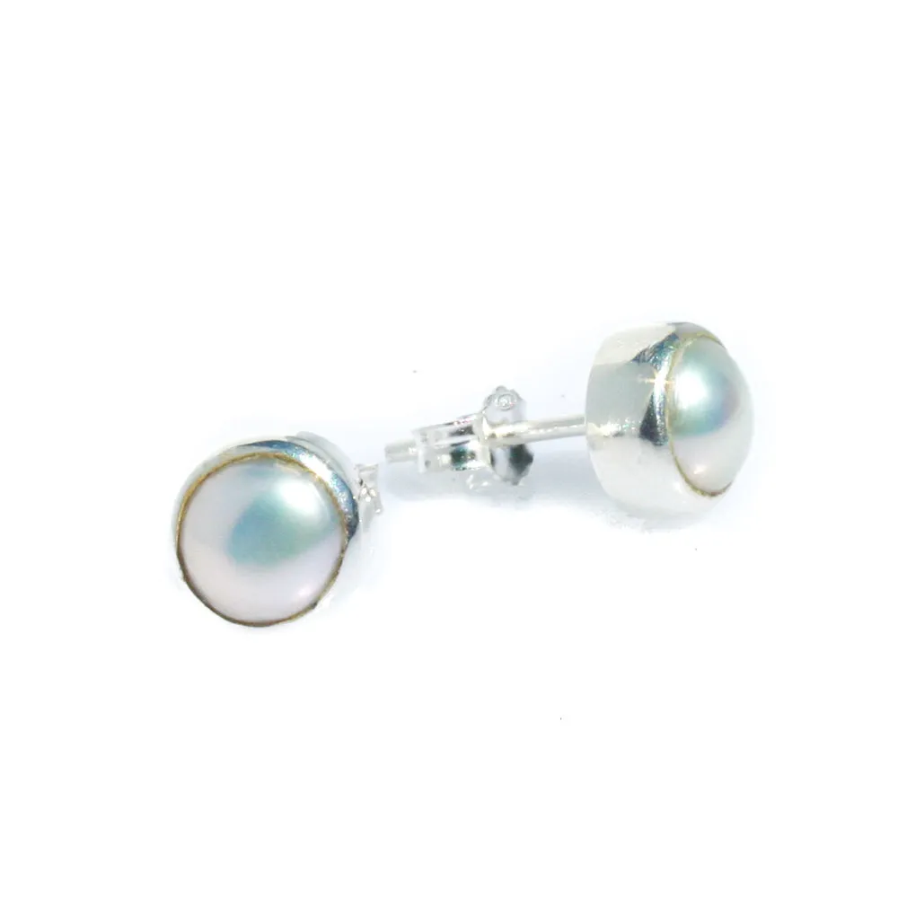 Pearl Studs Bezel Set 8mm