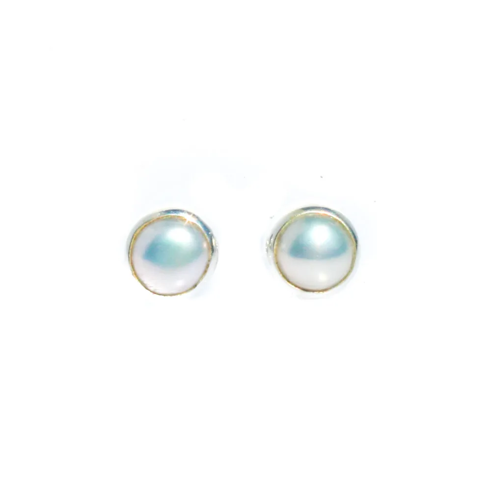 Pearl Studs Bezel Set 8mm