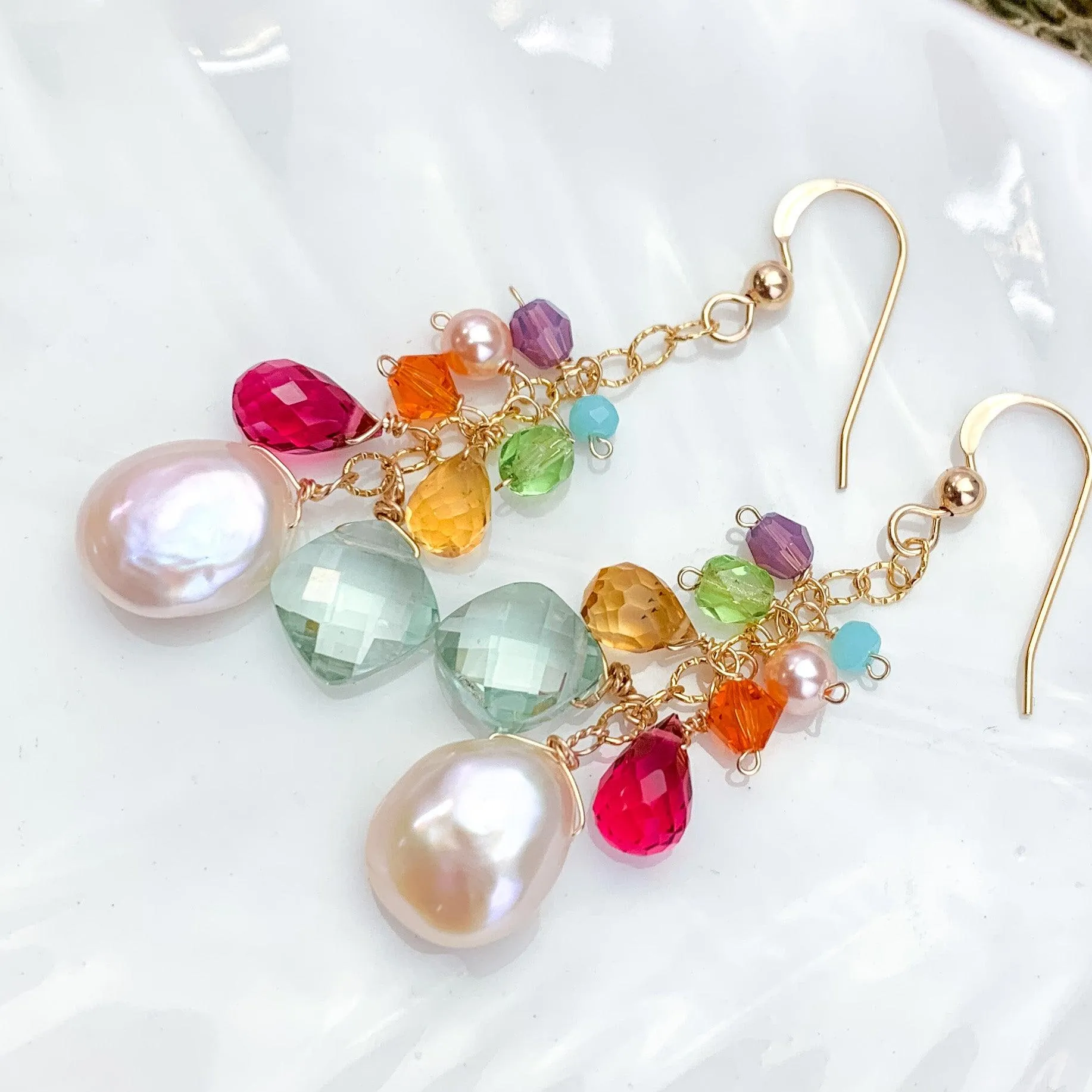 Pretty in Pink Colorful Pearls Earrings