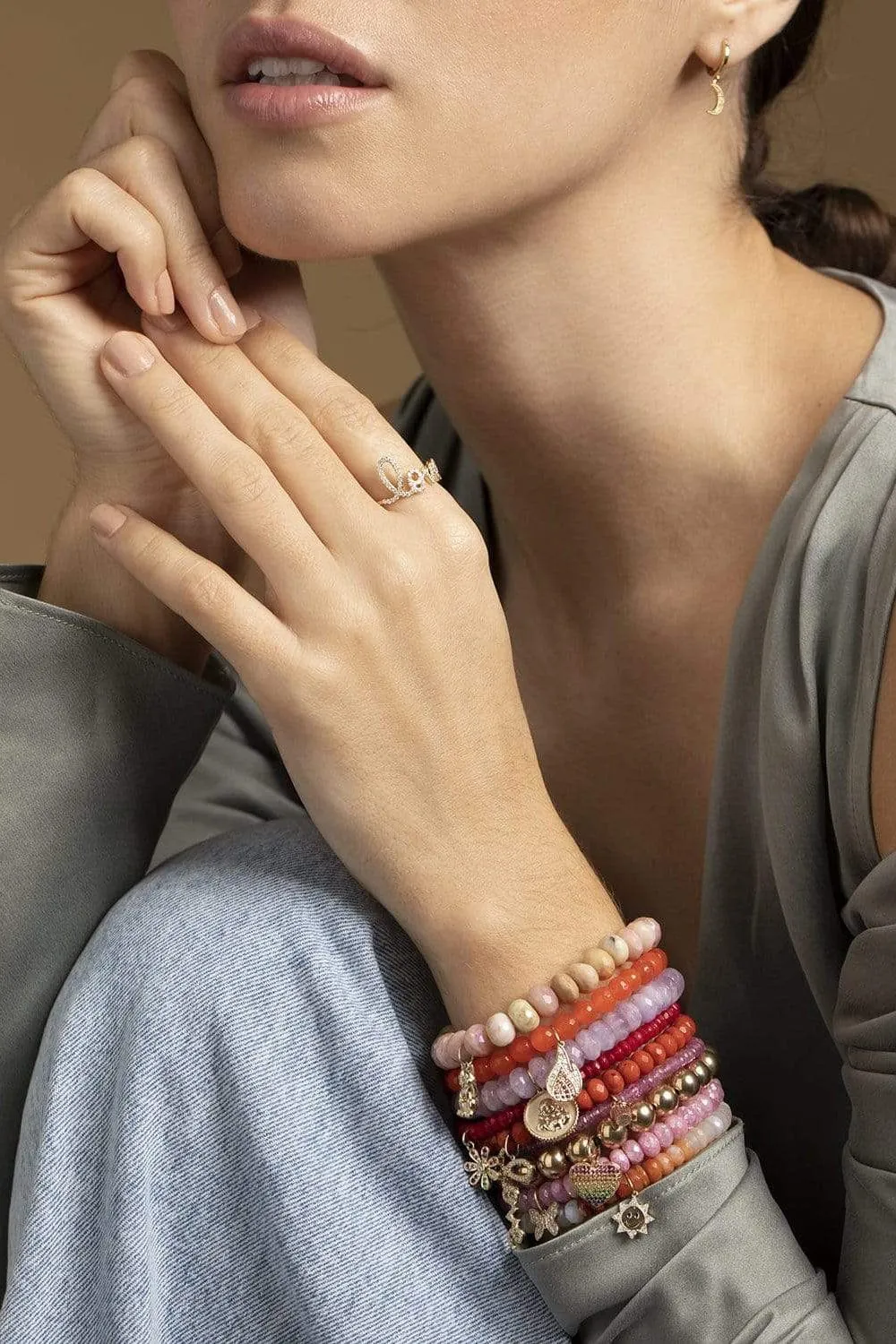 Rainbow Daisy Red Bamboo Coral Bead Bracelet