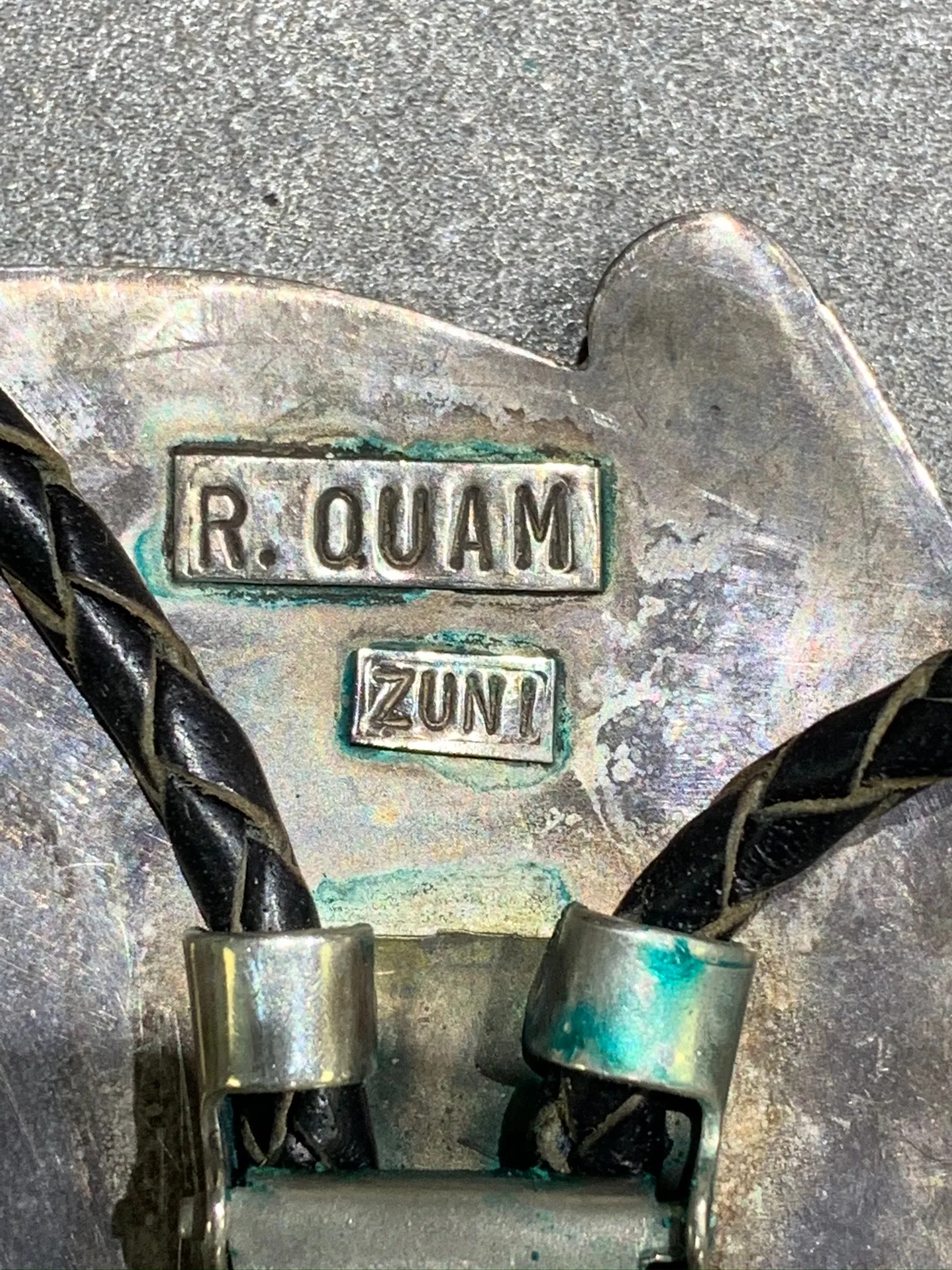 RALPH QUAM ZUNI INLAY STERLING SILVER BOLO