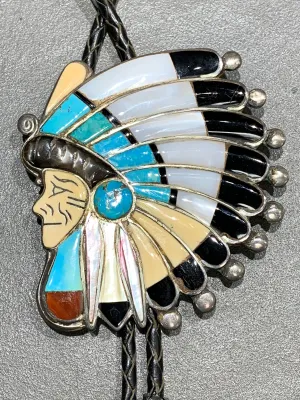 RALPH QUAM ZUNI INLAY STERLING SILVER BOLO