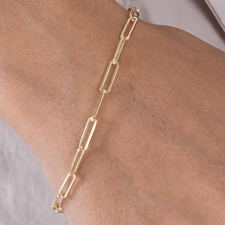 Real Gold Paper Clip Chain Bracelet 0002 (17 C.M) BR1529