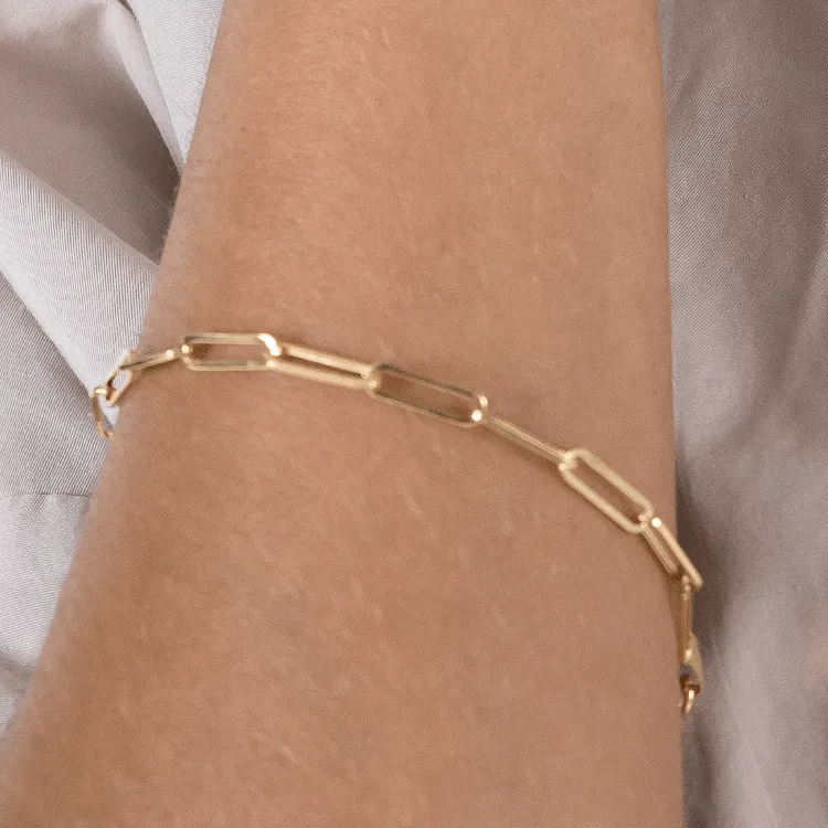 Real Gold Paper Clip Chain Bracelet 0002 (17 C.M) BR1529