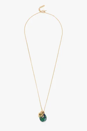 Resin Pendant Necklace In Light Gold-Lapis